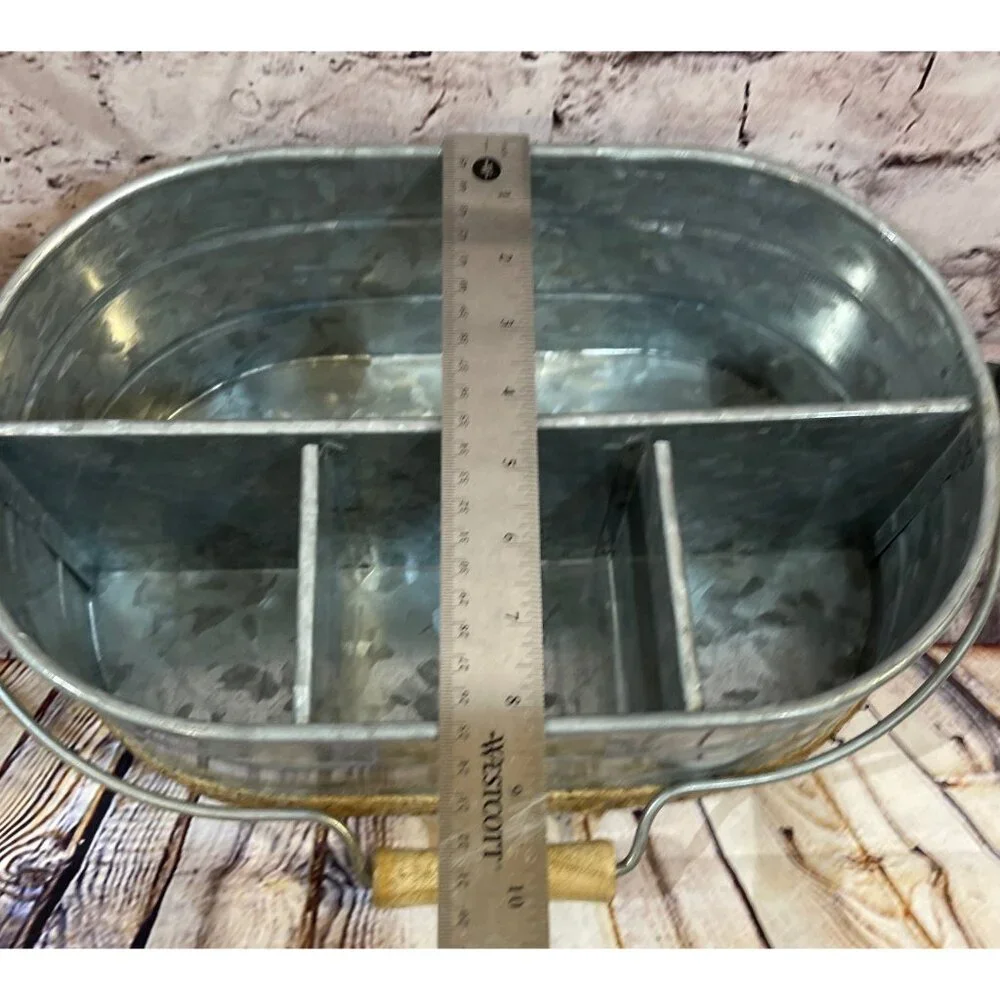 Silverware, Condiments/Napkins Galvanized & Twine Bucket New‎ With Tags!